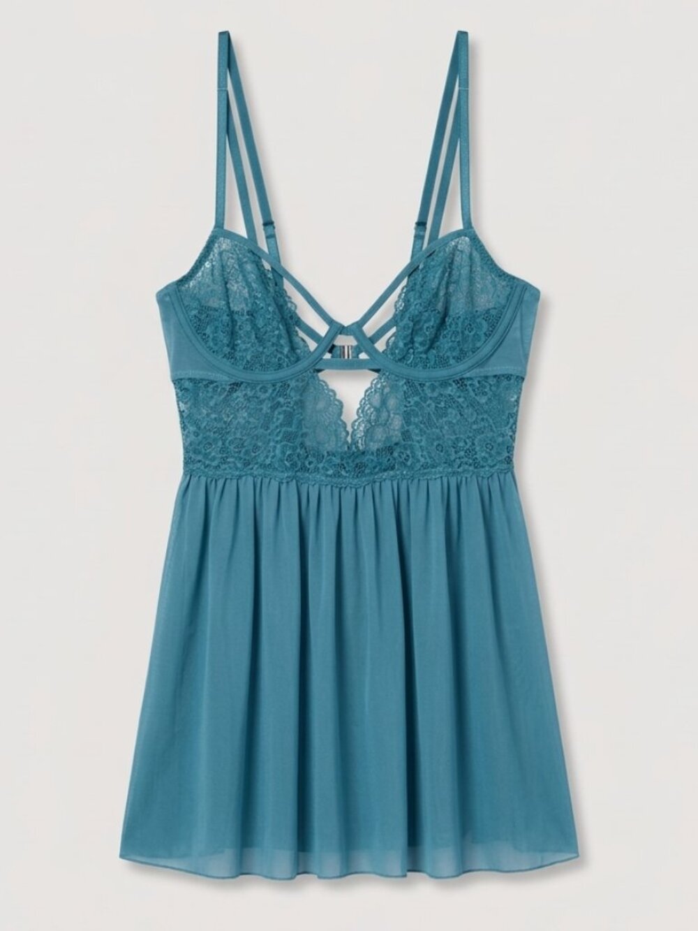 New! Adore Me Blue Rae Mesh Underwired Babydoll Slip Dress Medium 40114